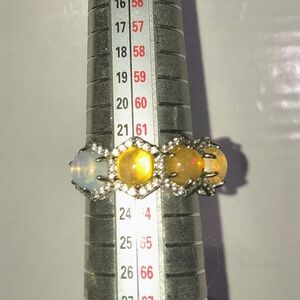Ring Fire Opal And CZ Prong Set 925 TH JCL Sz 10